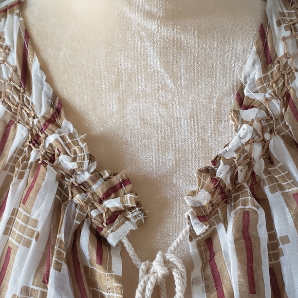 Anthropologie Kopal Sleeveless Flowy Top Tan/Red/Cream - Picture 2 of 6